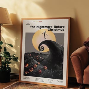 Póster de la película Pesadilla antes de Navidad 1993, película de Henry Selick, Danny Elfman, Chris Sarandon, arte minimalista, póster retro. imagen 7