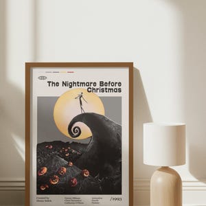 Póster de la película Pesadilla antes de Navidad 1993, película de Henry Selick, Danny Elfman, Chris Sarandon, arte minimalista, póster retro. imagen 6