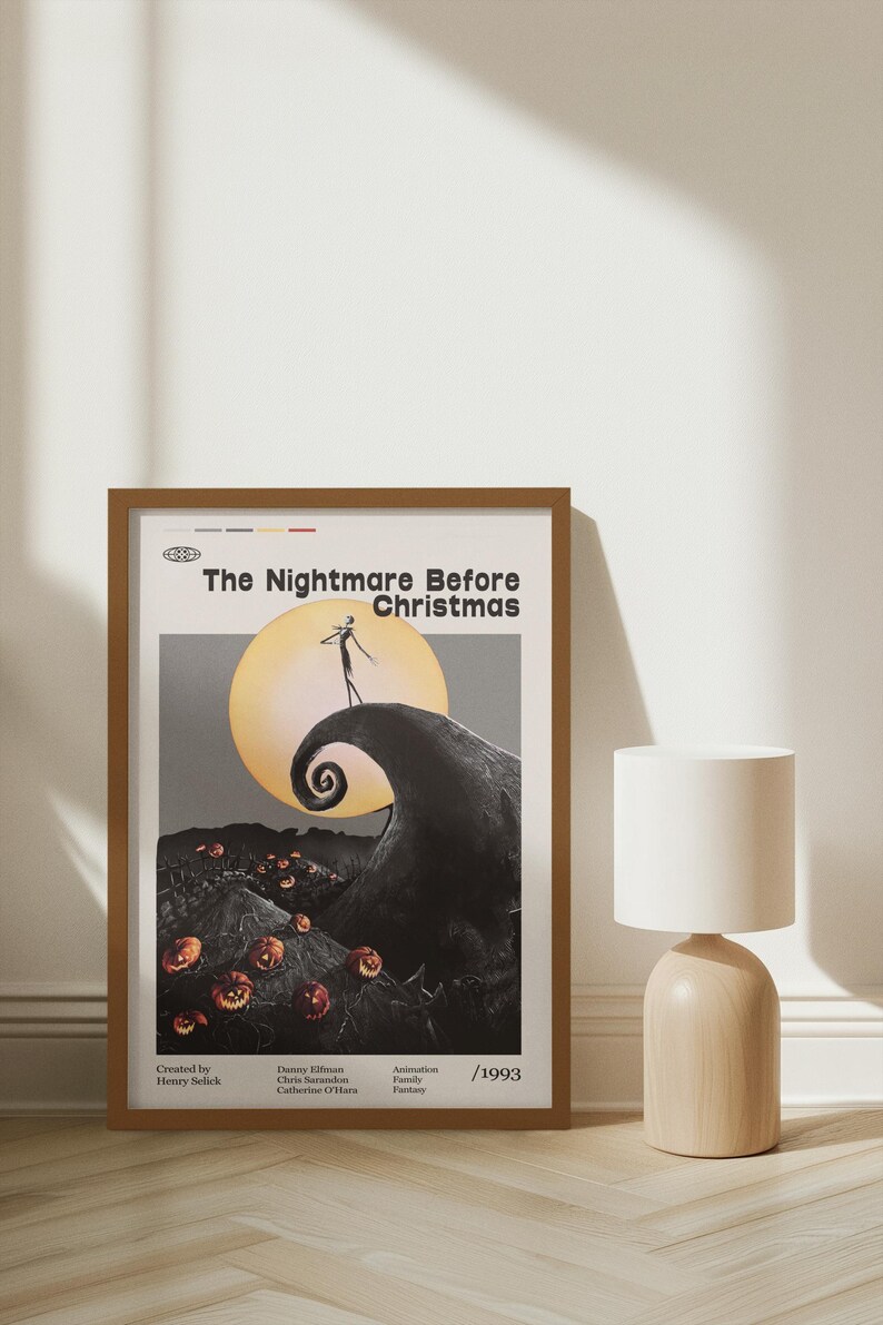 Póster de la película Pesadilla antes de Navidad 1993, película de Henry Selick, Danny Elfman, Chris Sarandon, arte minimalista, póster retro. imagen 6