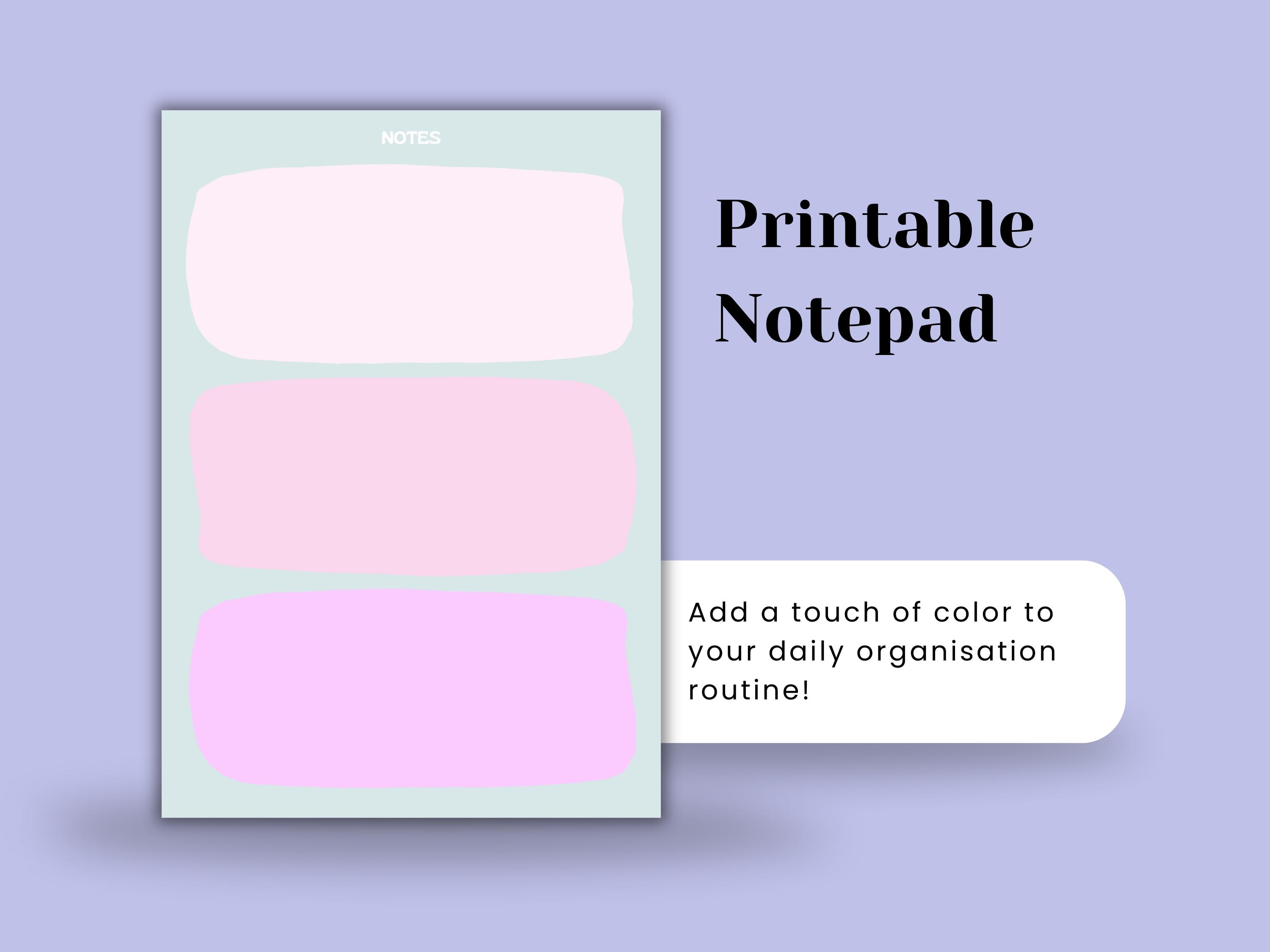 Printable Notes Paper Colorable Printable Notepad, Digital Notepad, Colorful Pages to Print, Printable ...