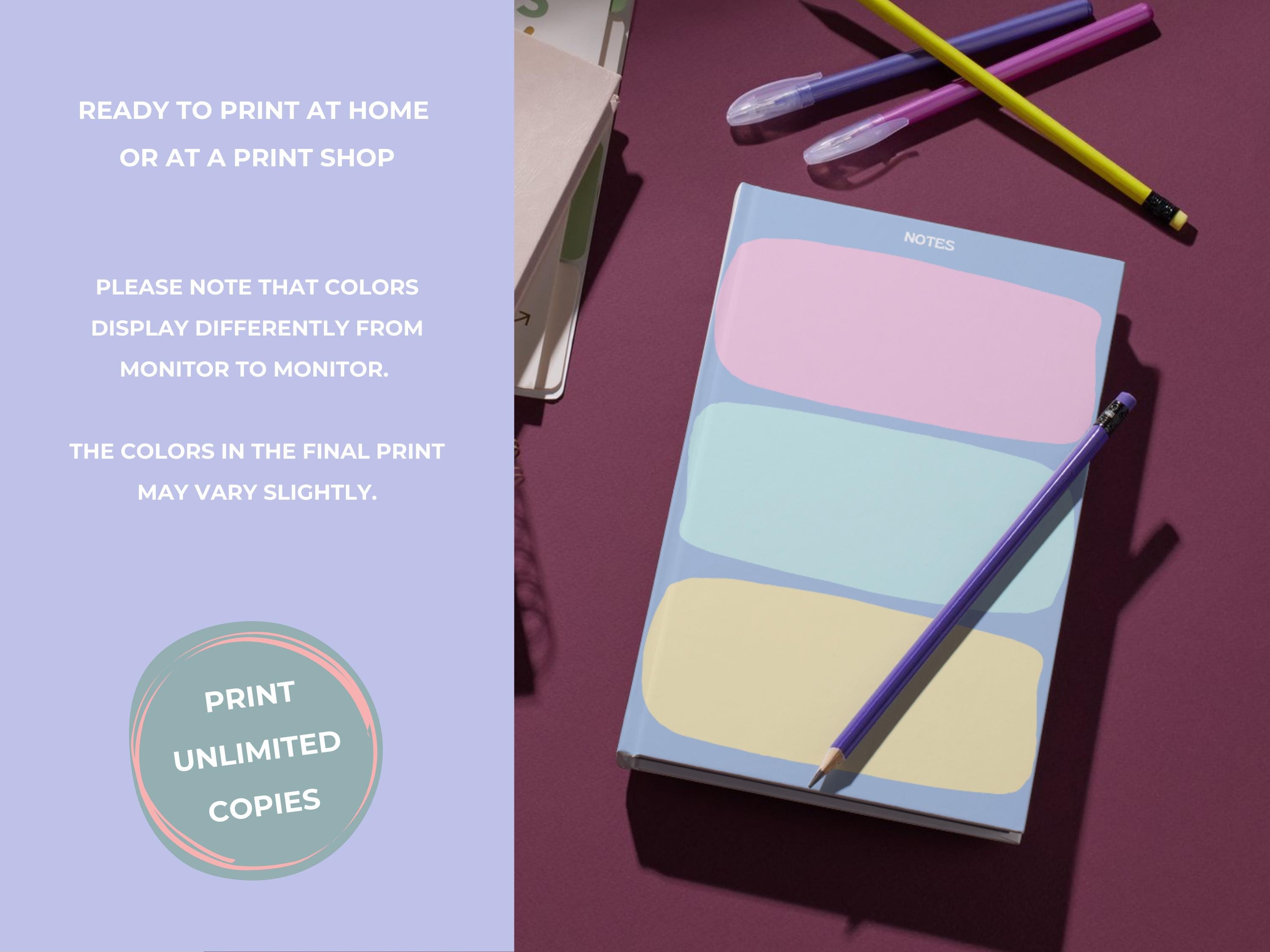 Printable Notepad, Digital Notepad, Colorful Pages to Print, Printable ...