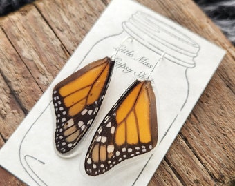 Real Monarch Butterfly Wing Earrings, Resin Wings, Earthy Organic Jewelry, Festival, Natural, Witchy, Hippie, Boho, Unique Gift, Fairy BW037