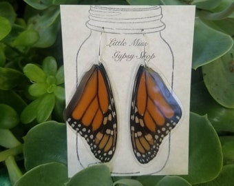 Real Monarch Butterfly Wing Earrings, Resin Wings, Earthy Organic Jewelry, Festival, Natural, Witchy, Hippie, Boho, Unique Gift, Fairy BW037