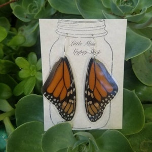 Real Monarch Butterfly Wing Earrings, Resin Wings, Earthy Organic Jewelry, Festival, Natural, Witchy, Hippie, Boho, Unique Gift, Fairy BW037