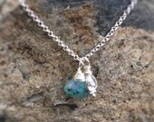 Dainty Perurvian Opal Necklace, Sterling Silver, Blue Stone, Bohemian Boho Jewelry, Earthy, Petite Crystal Necklace, Silver Chain, Beach