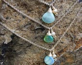 Dainty Perurvian Opal Necklace, Sterling Silver, Blue Stone, Bohemian Boho Jewelry, Earthy, Petite Crystal Necklace, Silver Chain, Beach
