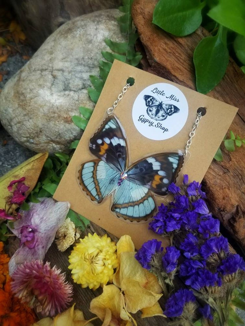 Resin Butterfly Wings Real Butterfly Necklace Insect Boho Witchy Fairy Wings Oddity Jewelry Blue Gray Purple Butterfly Cruelty Free
