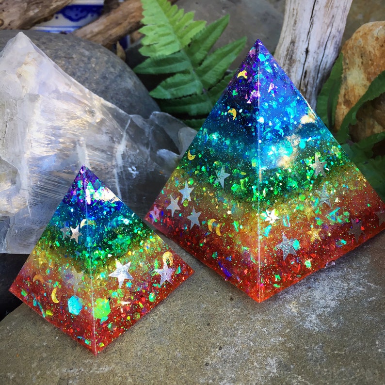 Chakra Resin Pyramid Large Rainbow Pyramid Altar Shelf Etsy