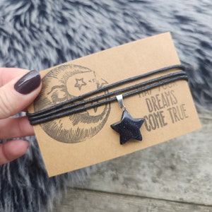 Simple Cord Choker, Purple Goldstone Star Charm Necklace, Crystal Star, Gemstone Necklace, Adjustable Choker, Black Cotton Cord, Celestial