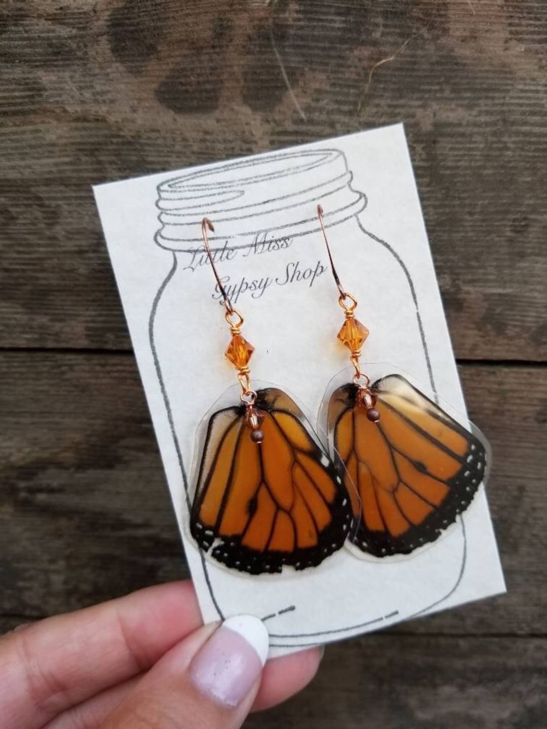 Real Monarch Butterfly Wing Earrings, Swarovski Crystal, Copper Earrings,  Butterfly Earrings, Resin Jewelry, Witch, Cruelty Free Butterfly