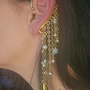 Beaded Ear Cuff, No Piercing Earring, Earring Wrap Cuff, Celestial Ear Cuff, Silver Gold Ear Cuff, Fairy Fae, Elven Ear Cuff, Tribal, EDC image 2