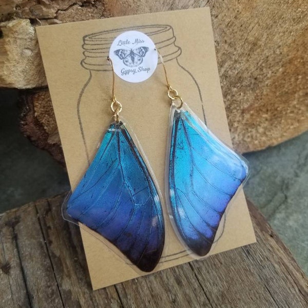 Blue Morpho Butterfly Wing Earrings, Large Butterfly Earrings, Blue Aura, South American Butterfly, Boho, Festival, Goddess, Oddity Shop
