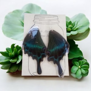 Large Peacock Butterfly Wing Earrings, Papilio Maackii Swallowtail Butterfly, Real Resined Butterfly Earrings, Bohemian Boho, Insect Jewelry