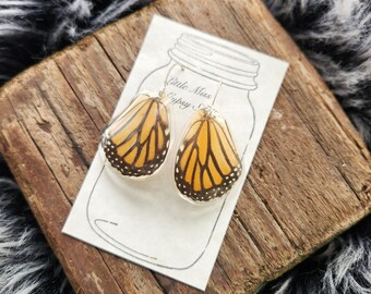 Real Monarch Butterfly Wing Earrings, Real Butterfly Earrings, Resin Insect Jewelry, Monarch Jewelry, Organic, Witch, Cruelty Free, BW035