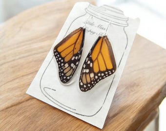 Real Monarch Butterfly Wing Earrings, Resin Wings, Earthy Organic Jewelry, Festival, Natural, Witchy, Hippie, Boho, Unique Gift, Fairy BW037