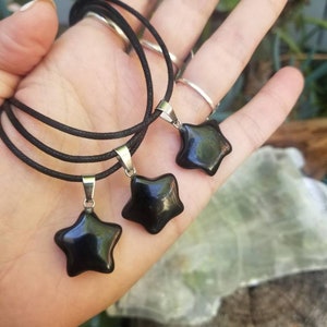 Black Onyx Star Charm Necklace, Carved Crystal Star, Black Gemstone, Adjustable Choker, Vegan Cotton Cord, Cute Teen Jewelry, Cord Choker image 6