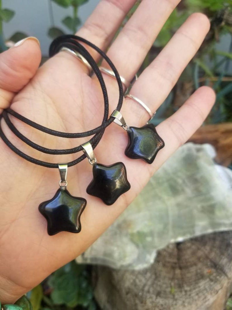 Black Onyx Star Charm Necklace, Carved Crystal Star, Black Gemstone, Adjustable Choker, Vegan Cotton Cord, Cute Teen Jewelry, Cord Choker image 6