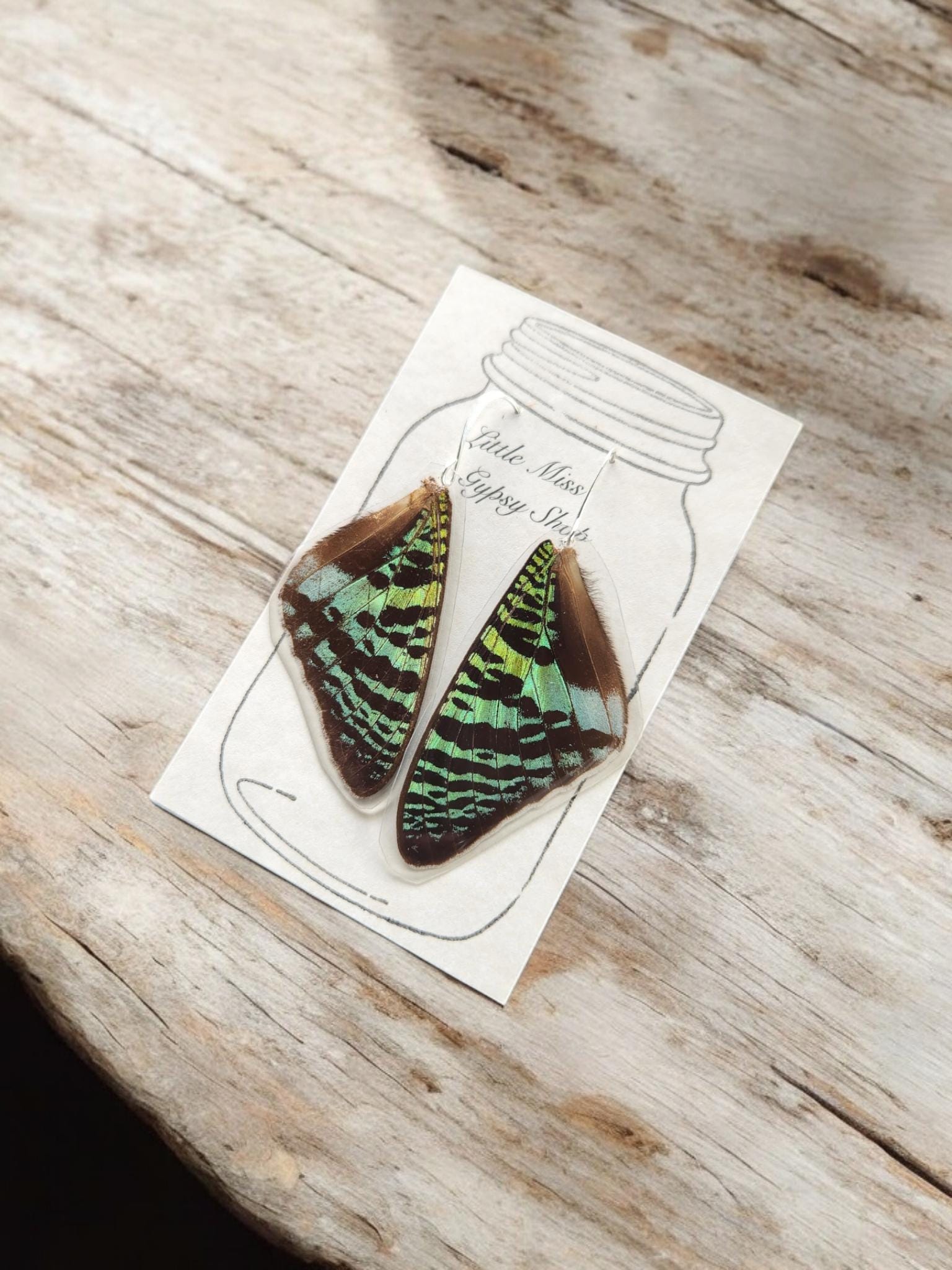 Real Madagascar Sunset Moth, Blue Real Butterfly Wing Earrings, Colorful Fairy Wings, Iridescent Blue Bohemian Earrings, Magical BW110