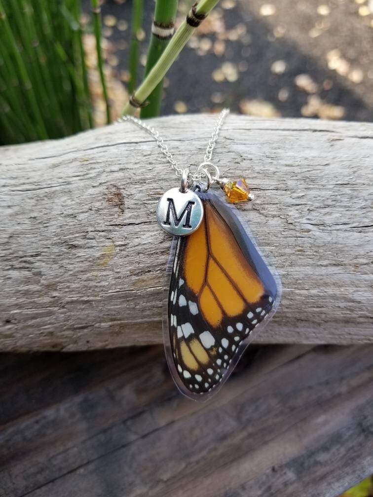 Personalized Initial Charm Necklace Butterfly Wing Custom Letter