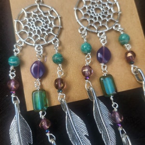Boho Dreamcatcher Earrings, Rustic Bohemian, Vintage Czech Glass Beads, Dangle Earrings, Long Layered, Chandelier Earrings, Silver Feathers image 3