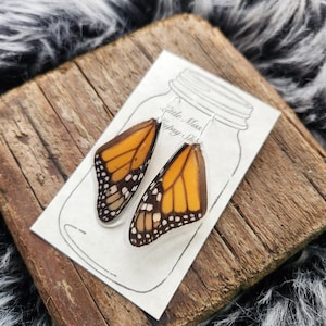 Real Monarch Butterfly Wing Earrings, Resin Wings, Earthy Organic Jewelry, Festival, Natural, Witchy, Hippie, Boho, Unique Gift, Fairy BW037 image 5