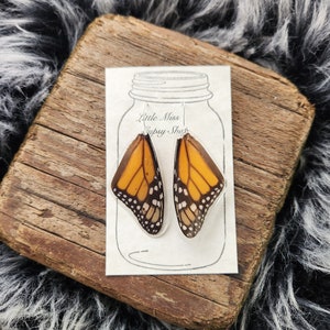Real Monarch Butterfly Wing Earrings, Resin Wings, Earthy Organic Jewelry, Festival, Natural, Witchy, Hippie, Boho, Unique Gift, Fairy BW037 image 7