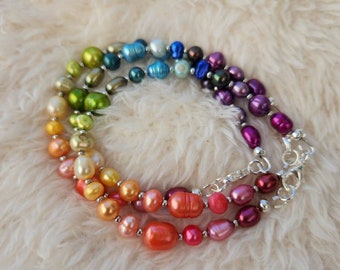 Rainbow Pearl Beaded Bracelet, Mermaid Jewelry, Beach, Colorful Bracelet, Boho Hippie, Ocean Beach, Opal, Hula, Fresh Water Pearls, ROYGBIV