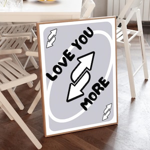 Love You More-print, zwarte trendy speelkaartmuurkunst, esthetische digitale prints, zwart-wit college girly poster, funky afdrukbare muurkunst