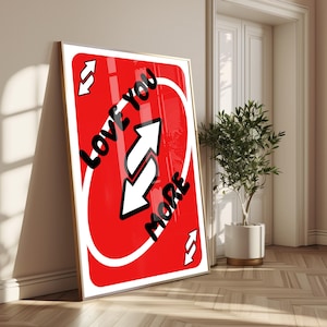 Red Love You More-print, trendy speelkaartkunst aan de muur, esthetische digitale prints, preppy college girly poster, funky afdrukbare muurkunst