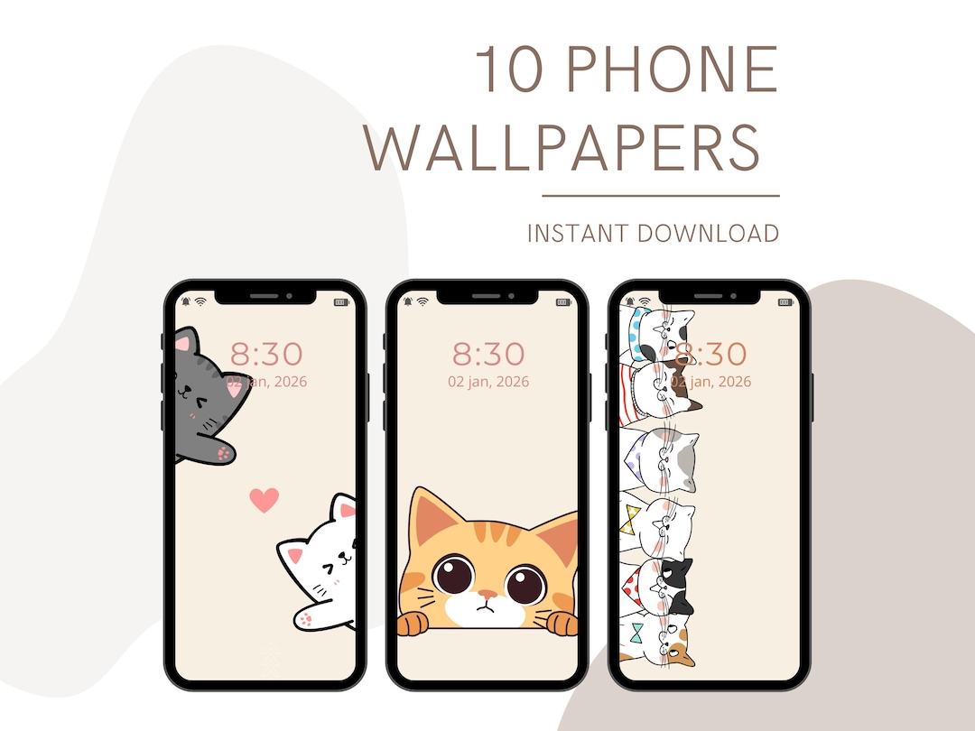 Cute Cat Phone Wallpapers Bundle | Adorable Kitten Digital Download Set ...