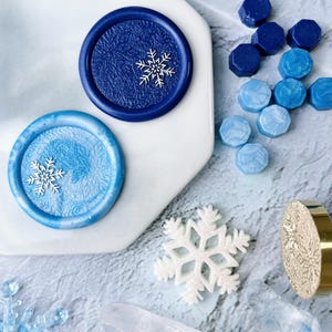 Kit de sello de cera de copo de nieve, sello de sobre, sello de cera azul, juegos de sellos de cera, sello de cera de bricolaje, kit de sello de cera de nieve, juego de sellos de cera de invierno