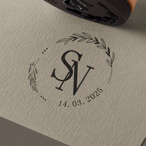Sello de metal para boda, sello con iniciales, sello personalizado preentintado, sello floral para boda, sello autoentintable personalizado