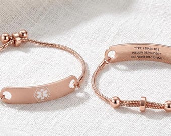 Personalized Medical Alert Bracelet, Custom Engraved ID Wristband, Stainless Steel Emergency Bracelet for Women Men Kids