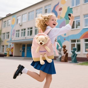 Sac à dos pour enfants avec nom personnalisé, sac à dos ours en peluche pour tout-petits, sac à dos imperméable pour école primaire maternelle préscolaire, cadeau pour enfants