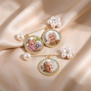 Benutzerdefinierte Hochzeit Erinnerungsfoto Anstecknadel, Gedenknadel für Hochzeit, Bräutigam Boutonniere Charme, Vater der Braut Erinnerung