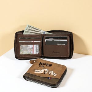 Cartera de cuero con nombres personalizados para papá, cartera personalizada con nombres familiares, regalo para el Día del Padre, regalo para él, cartera de viaje de gran capacidad para hombre.