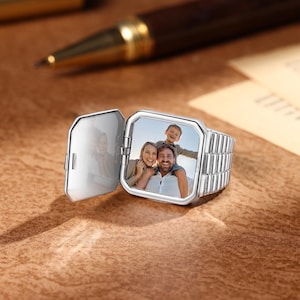 Custom Memorial Family Photo Ring ,Fathers Day Gift,Mens Ring For Dad,Personalized Text & Photo Ring ,Memorial Jewelry,Birthday Gift For Him