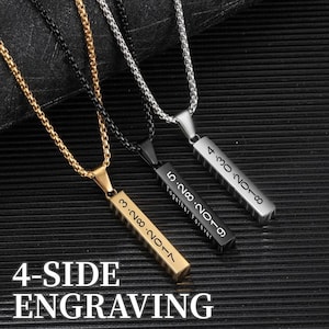 Collar de acero inoxidable con nombre personalizado, texto y fecha, regalo para el Día del Padre, collar con barra grabada personalizada, colgante, regalo para papá y novio.