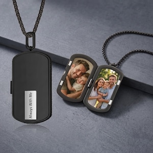 Custom Photos Locket Necklace for Men, Hidden Picture Necklace for Dad, Memory Photo Pendant, Mens Secret Photo Locket, Husband Gift