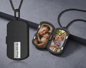 Custom Photos Locket Necklace for Men, Hidden Picture Necklace for Dad, Memory Photo Pendant, Mens Secret Photo Locket, Husband Gift