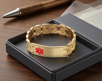 Custom Medical Id Bracelet, Emergency Medical Alert Jewelry,Stainless Steel Minimalist Bracelet,Personalized Infomation Bracelet For Dad Mom