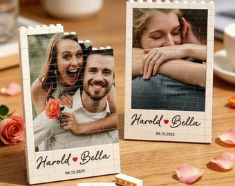 Personalized Photo Building Block, Custom Couple Picture Desktop Decor, Anniversary Keepsake