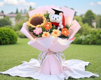 Graduation gift chrochet flower bouquet,Knitted handmade gift flower,For girl,Graduation,Gift for her,Special college gift