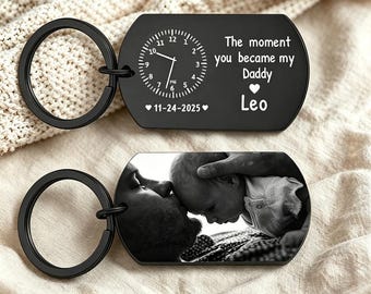 Personalized New Dad Gift Keychain, The Moment You Became My Daddy Keyring, Custom Baby Stats First Fathers Day Gift from Baby, Dad Keychain