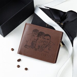 Cartera de cuero personalizada para hombre, con imagen, texto, fecha y nombre, grabada, ideal como regalo para el Día del Padre, cumpleaños o aniversario.