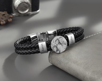 Custom Photo Name Bracelet For Dad,Mens Bracelet,Fathers Day Gift,Gift For Dad,Gift For Him,Personalized Stainless Steel Bracelet For Him