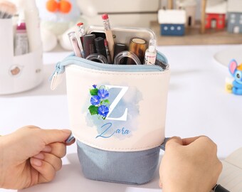 Custom Floral Pencil Bag with Name and Initial, Personalized Gift for Student, Bridesmaids, Birthday or Graduation Gift, First day of school
