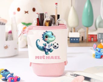 Personalized Dinosaur Pencil Box – Custom Name Pencil Bag with Sporty Dino Design, Kids School Supplies, Gift for Boys