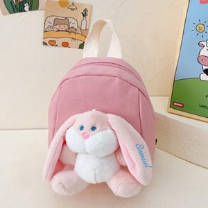 Sac à dos pour enfants avec prénom personnalisé,Sac à dos lapin personnalisé avec nom,Cadeau pour fille,Rentrée scolaire et premier jour d'école,Cadeau pour enfant
