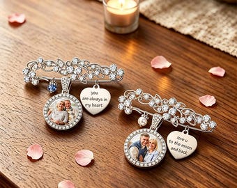 Custom Photo Memorial Lapel Pin for Groom, Wedding Boutonniere Charm, Memorial Keepsake, Father of the Bride Remembrance